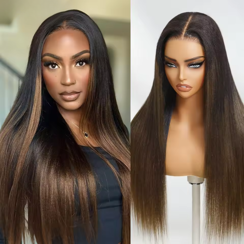 Chestnut Brown Yaki Straight Put On And Go Glueless Wig