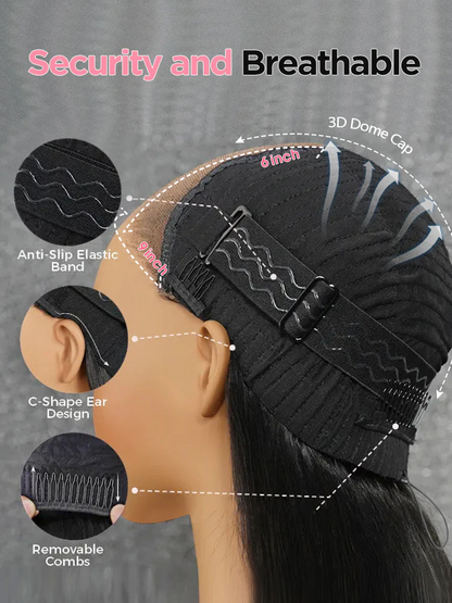 Pre-Everything Layered Cut Body Wave Black Fluffy Natural With Curtain Bangs Wear Go Wig