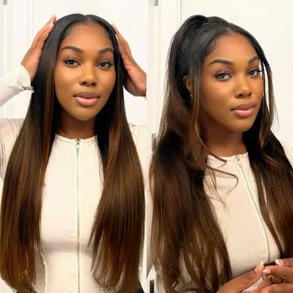Chestnut Brown Yaki Straight Put On And Go Glueless Wig
