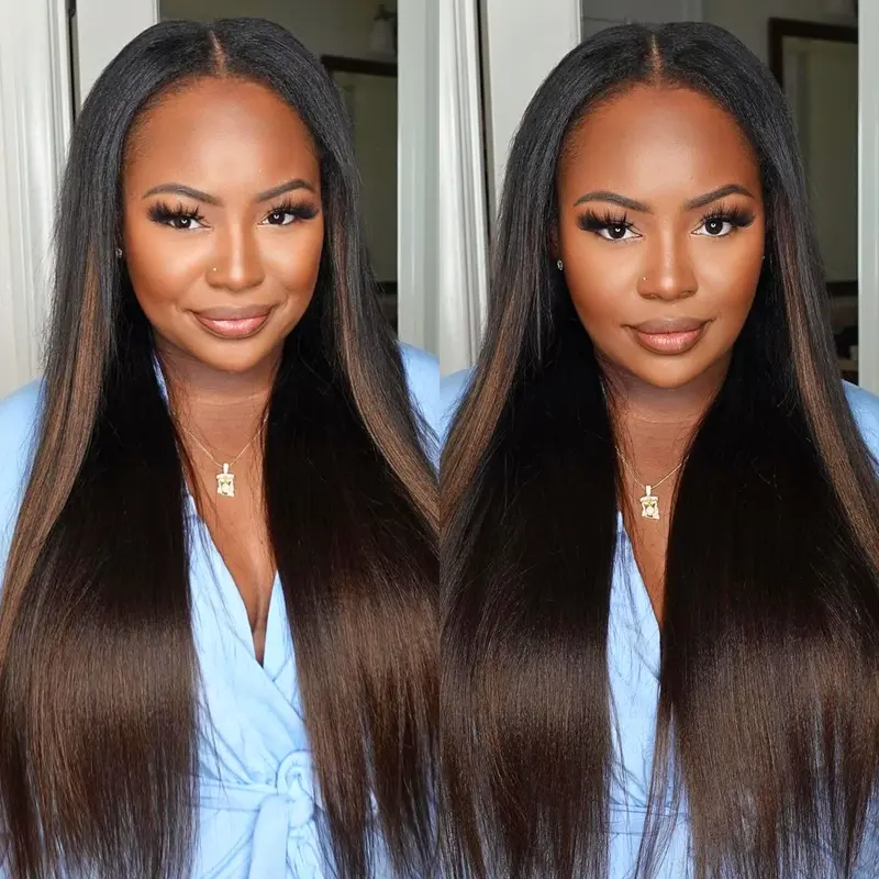 Chestnut Brown Yaki Straight Put On And Go Glueless Wig